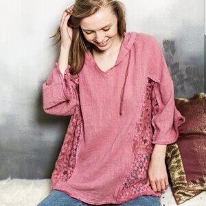BOHO CROCHET TUNIC HOODIE TOP